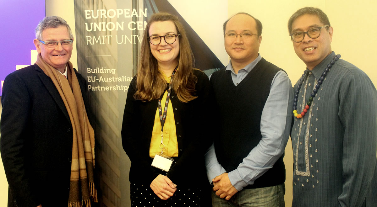 Professor Bruce Wilson, Emma Shortis, Dr Lamphoune Luangxay and Associate Professor Robbie Guevara at the launch of the Jean Monnet Network on the EU’s Role in the Implementation of the Sustainable Development Goals in the Asia Pacific